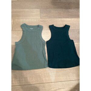 Old Navy Ribbed Tank Tops XS 2-Pack Green & Teal Sleeveless Stretchy Casual Basi